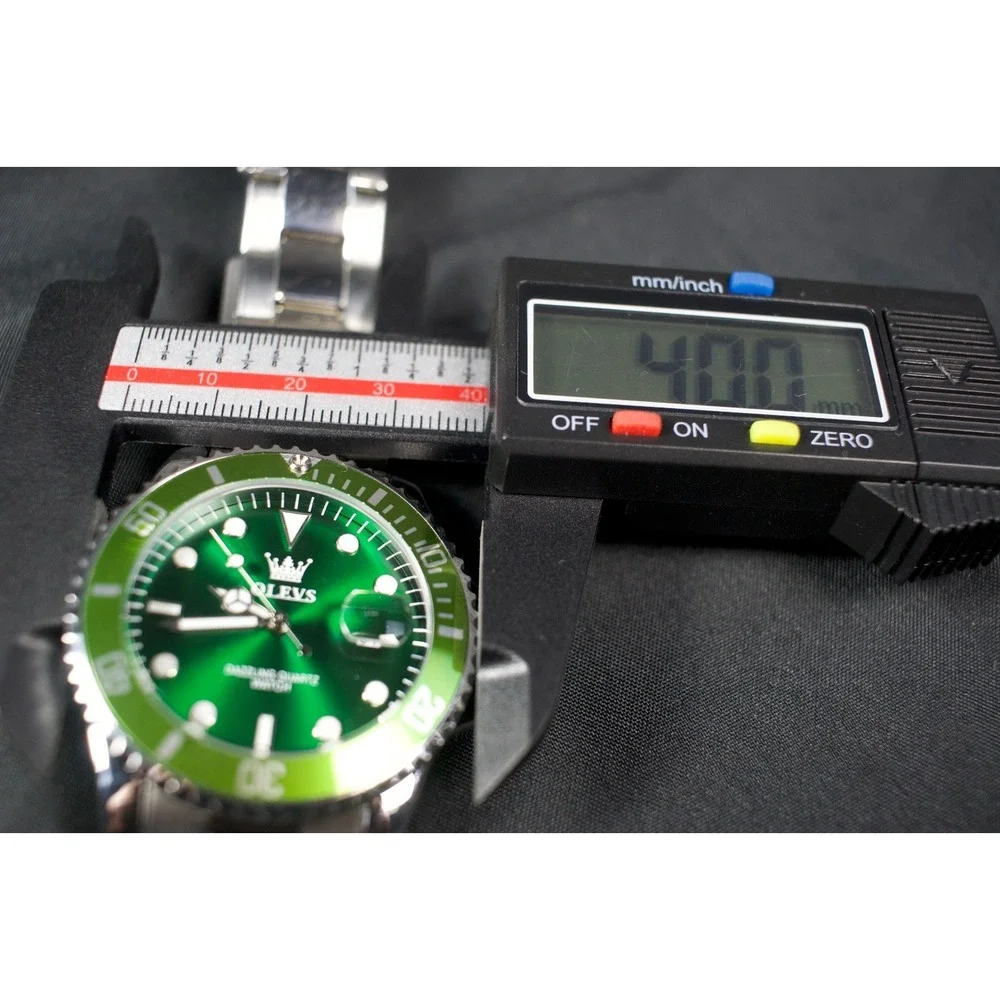 OLEVS 5885G Green Hulk Dial Quartz Watch Stainless Steel Bracelet 46mm New Batt